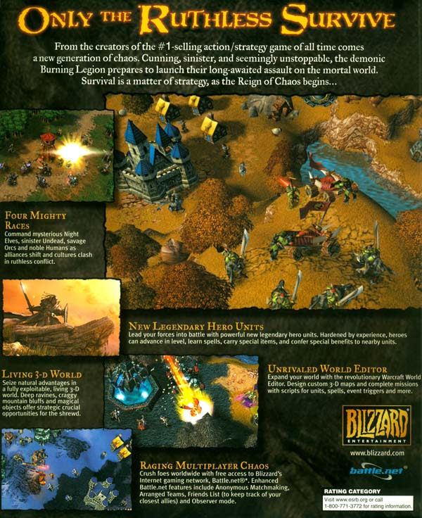Vue de l'arrière de la boîte US de Warcraft III.